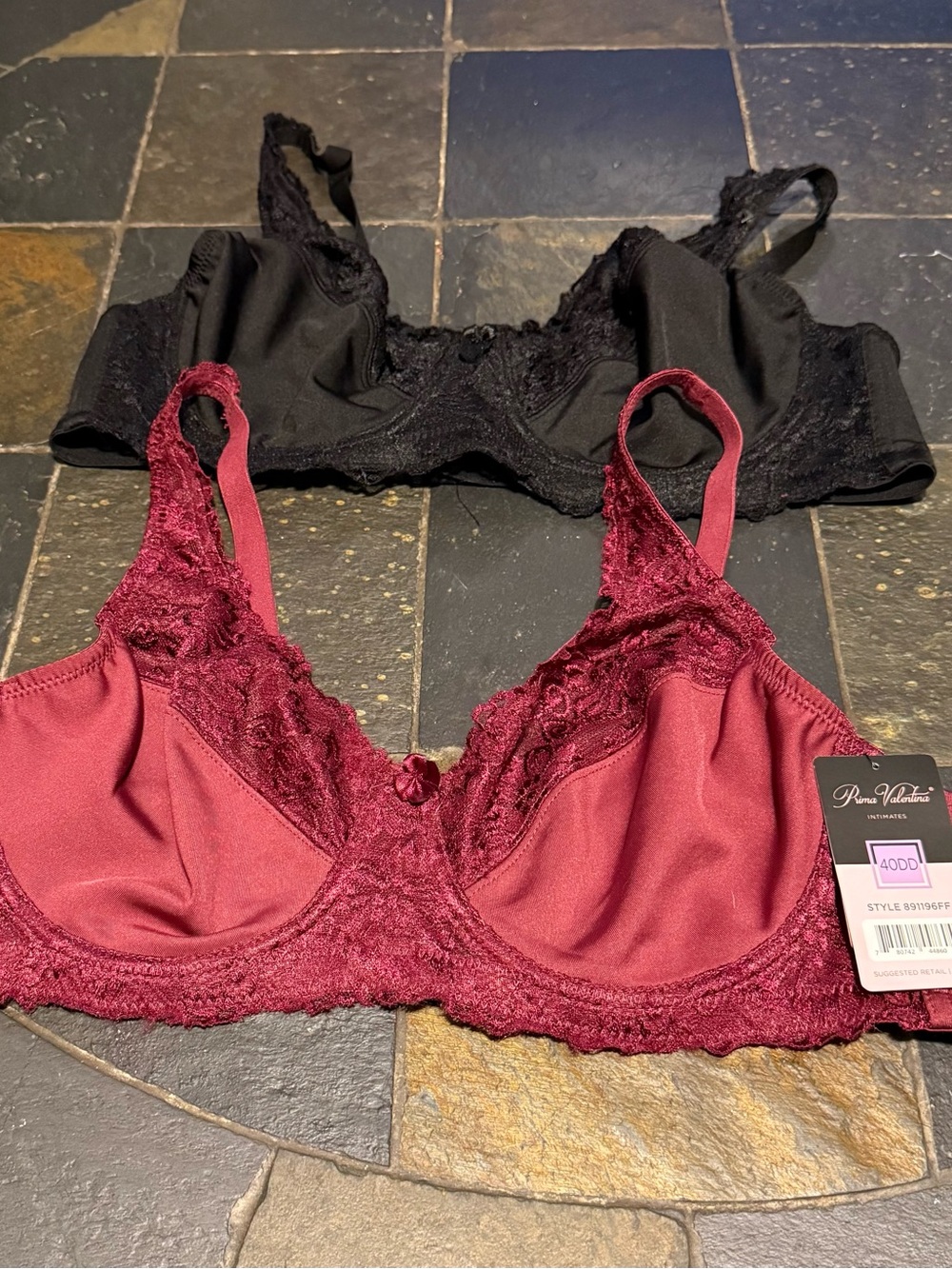 Prima Valentina Lace-Trim Underwire Bra - Burgundy and Black 2 pack